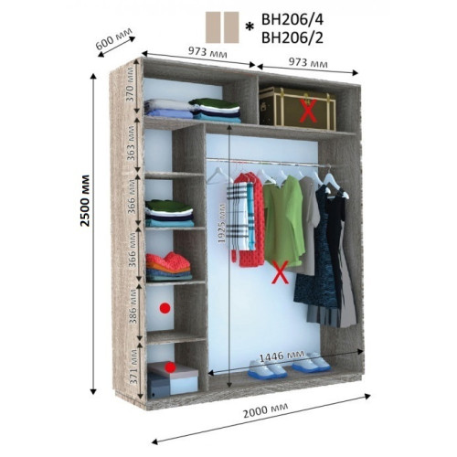 Шкаф-купе ВН 206 (2000х600х2500)
