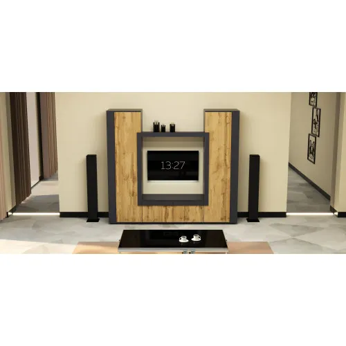 Стенка в гостиную под ТВ Эхо-4, Дуб Аппалачи/Антрацит, 2080х420х1850