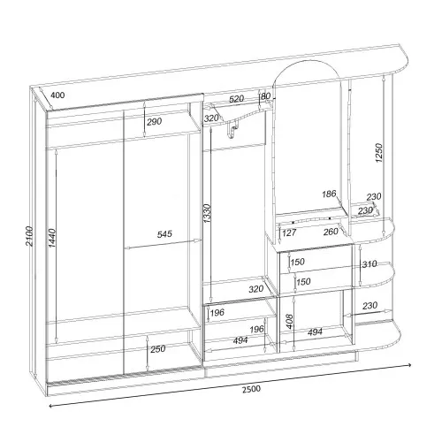Прихожая Люкс-купе LUX, Белый, 2500/400/2100