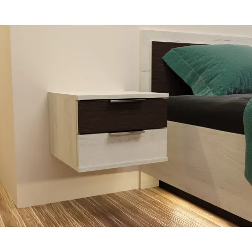 Тумба навесная прикроватная Кристалл, Дуб Крафт Белый/Венге Магия, 400/400/290