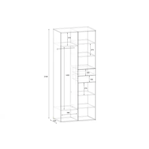 Прихожая ГКШ-2, Дуб Конкордия, 840/520/2100