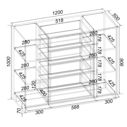 Комод №5, Дуб Крафт Білий, 1200/450/1000