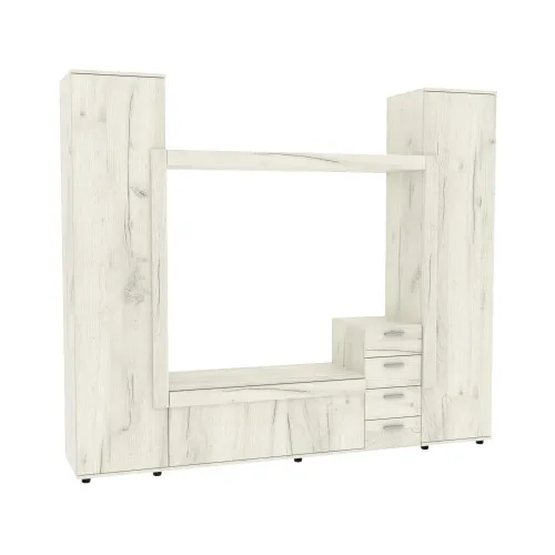 Стенка в гостиную под ТВ Эхо-2, Дуб Крафт Белый, 2160х420х1850