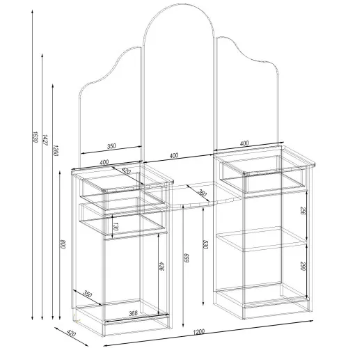 Стол туалетный Трюмо Диана, Дуб Шамони Светлый, 1200/420/1630