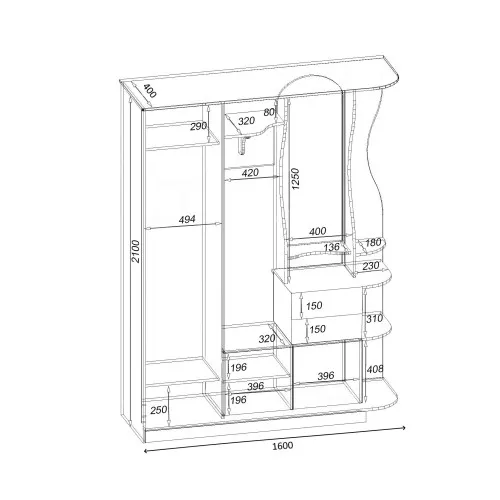 Прихожая Люкс-купе LUX, Бетон, 1600/400/2100