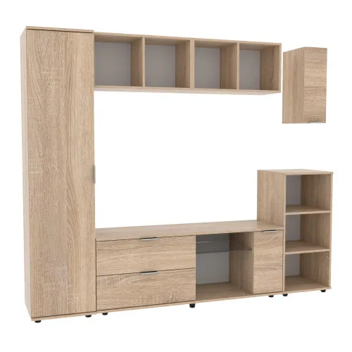 Стенка в гостиную Ketrin-1, Дуб Сонома, 2240х425х1880