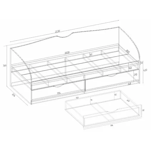 Кровать односпальная L-6, Венге Магия, 2030х834х766