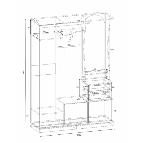 Прихожая Трио-купе TRIO, Дуб Сонома, 1508/400/2100