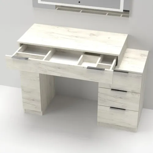 Стол туалетный Трюмо Кристалл, Дуб Крафт Белый, 1200/452/847