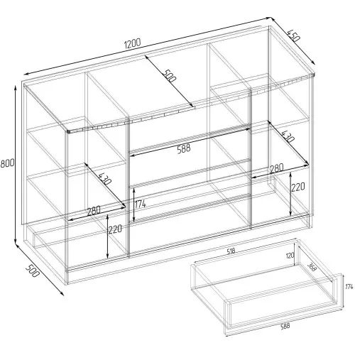 Комод №3, Дуб Сонома, 1200/500/800
