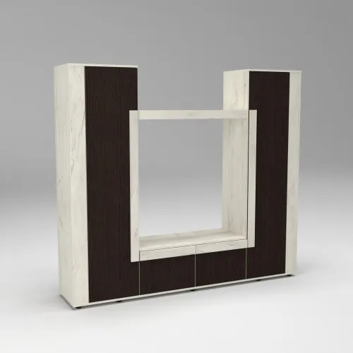 Стенка в гостиную под ТВ Эхо-4, Дуб Крафт Белый/Венге Магия, 2080х420х1850