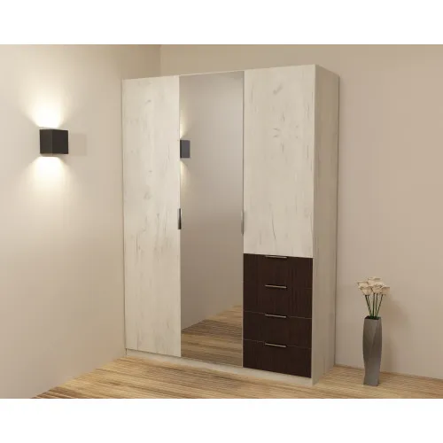 Шкаф Кристалл 2, Дуб Крафт Белый/Венге Магия, 1500х520х2100