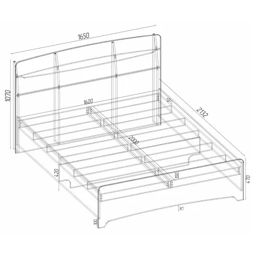 Кровать Дельта двуспальная, Дуб Крафт Белый, 2132х1650х1070