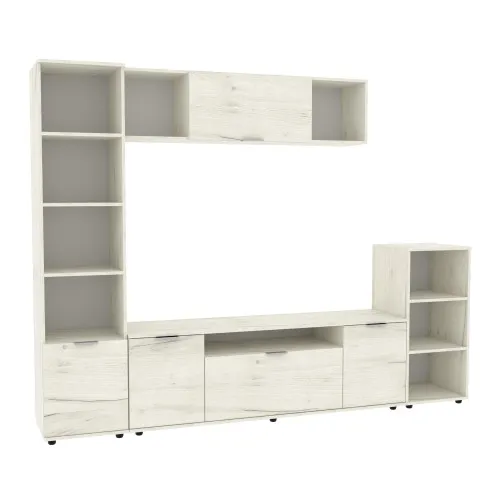 Стенка в гостиную Ketrin-4, Дуб Крафт Белый, 2440х425х1880