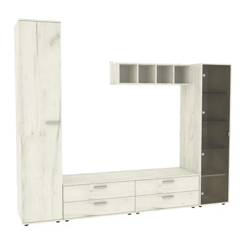 Стенка в гостиную Hugo-4, Дуб Крафт Белый, 2480х520х2120