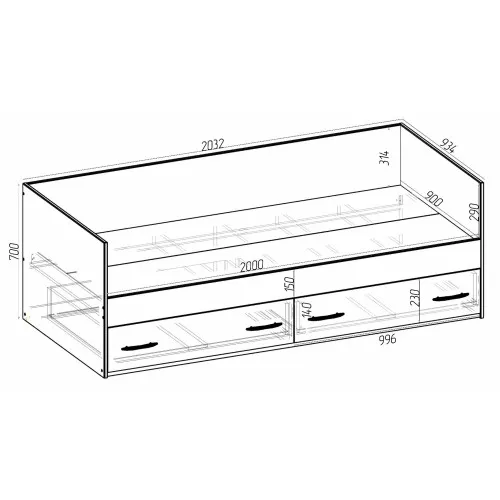 Кровать детская Tetris Т-6, Дуб Сонома Трюфель, 2032х934х700