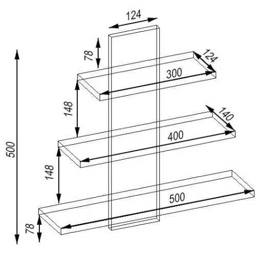 Полка навесная П-1, Дуб Аппалачи, 500/140/500