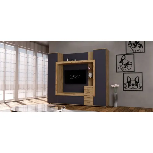Стенка в гостиную под ТВ Exo-1, Дуб Аппалачи/Антрацит, 2160х420х1850