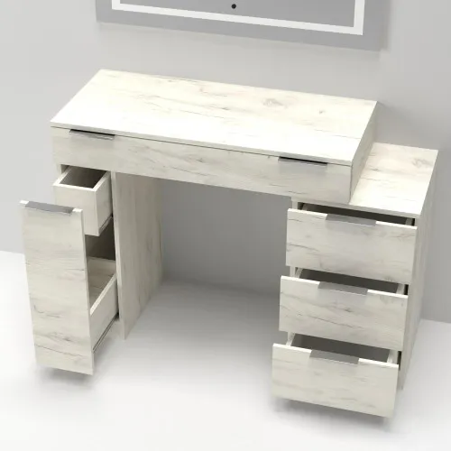 Стол туалетный Трюмо Кристалл, Дуб Крафт Белый, 1200/452/847