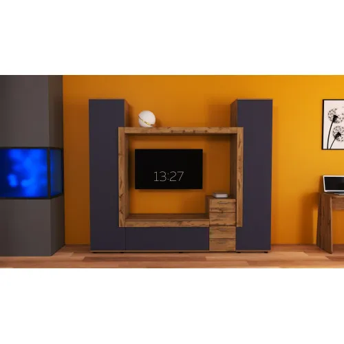 Стенка в гостиную под ТВ Эхо-2, Дуб Аппалачи/Антрацит, 2160х420х1850