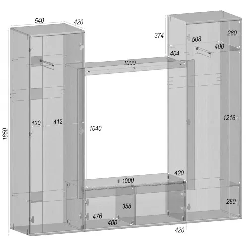 Стенка в гостиную под ТВ Эхо-4, Антрацит, 2080х420х1850