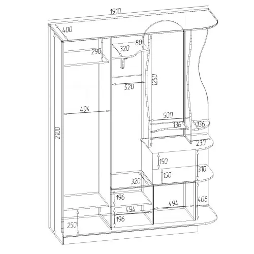 Прихожая Люкс-купе LUX, Самоа Дымчатый, 1910/400/2100