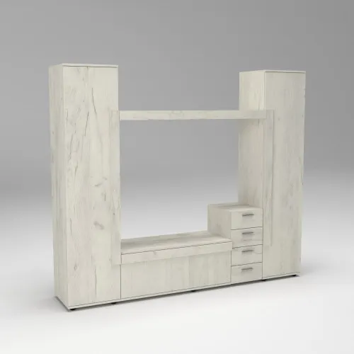 Стенка в гостиную под ТВ Эхо-2, Дуб Крафт Белый, 2160х420х1850