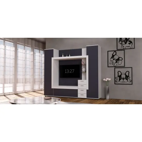 Стенка в гостиную под ТВ Exo-1, Белый+Антрацит, 2160х420х1850