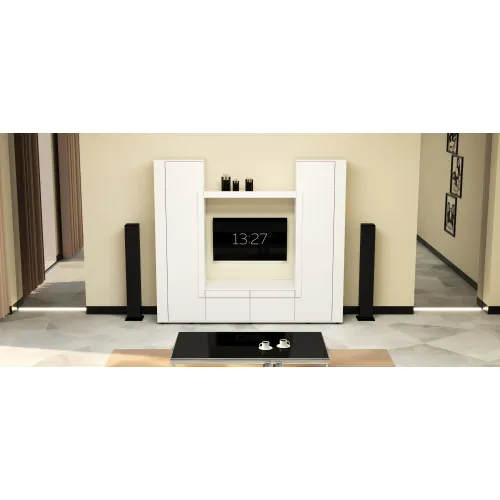 Стенка в гостиную под ТВ Эхо-4, Белый, 2080х420х1850