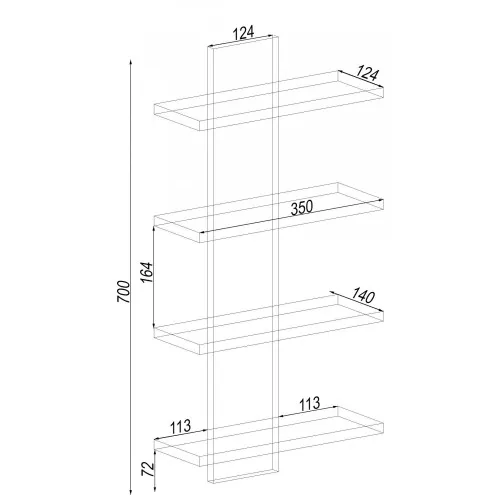 Полка навесная ПН-5, Дуб Сонома Трюфель, 350/140/700