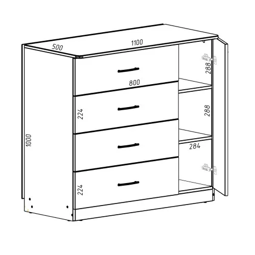Комод Сабрина №2, Антрацит, 1100/500/1000