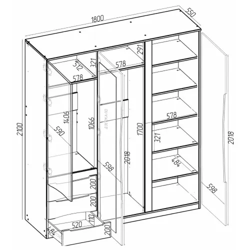 Шкаф Дельта 2, Дуб Сонома Трюфель, 1800х550х2100