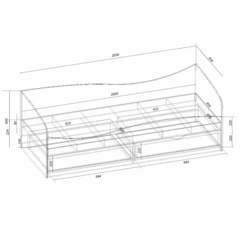 Кровать односпальная L-11, Дуб Аппалачи, 2030х937х680