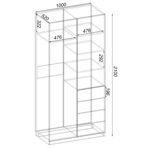 Шкаф Кристалл 1, Дуб Сонома Трюфель, 1000х520х2100