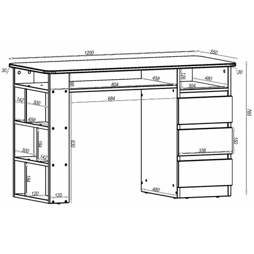 Стол маникюрный СМ-2, Дуб Аппалачи, 1200/550/760