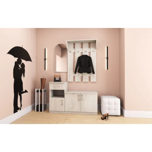 Прихожая Алиса, Дуб Крафт Белый, 1200/400/1880