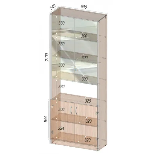 Шкаф офисный ОШС-2, Дуб Сонома Трюфель, 800/340/2100