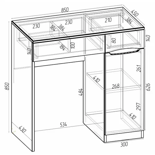 Трюмо Дельта, Дуб Крафт Белый, 850/450/850