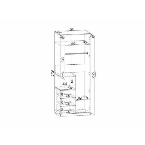 Шкаф для одежды Tetris Т-1, Дуб Конкордия, 800/520/2100