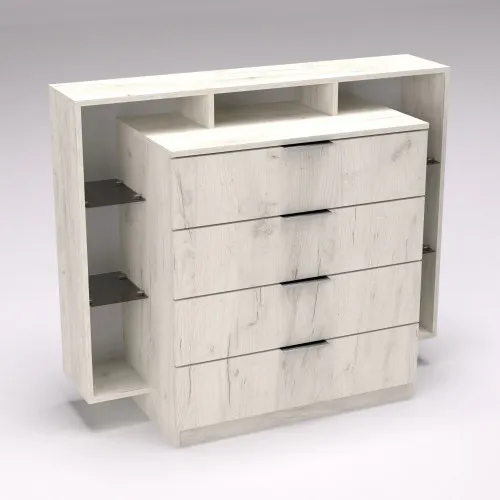 Комод Кристал, Дуб Крафт Белый, 1200/450/1000