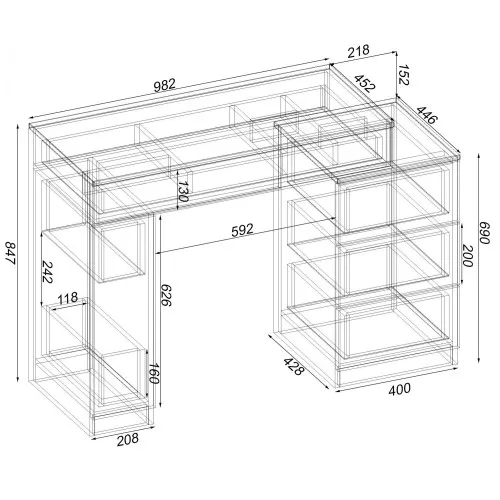 Стол туалетный Трюмо Кристалл, Бетон, 1200/452/847