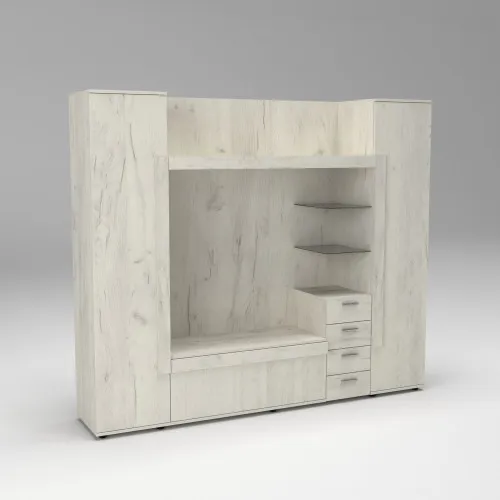 Стенка в гостиную под ТВ Exo-1, Дуб Крафт Белый, 2160х420х1850