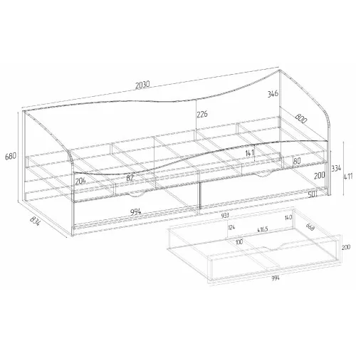 Кровать односпальная L-7, Бетон, 2030х834х680
