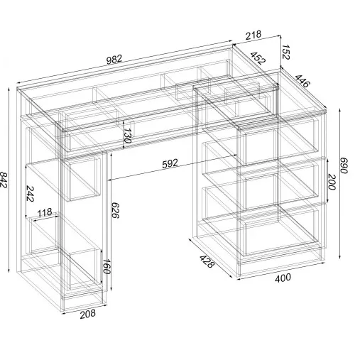 Стол туалетный Трюмо Кристалл, Белый, 1200/452/847
