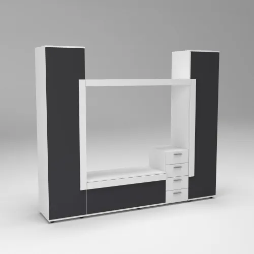 Стенка в гостиную под ТВ Эхо-2, Белый+Антрацит, 2160х420х1850