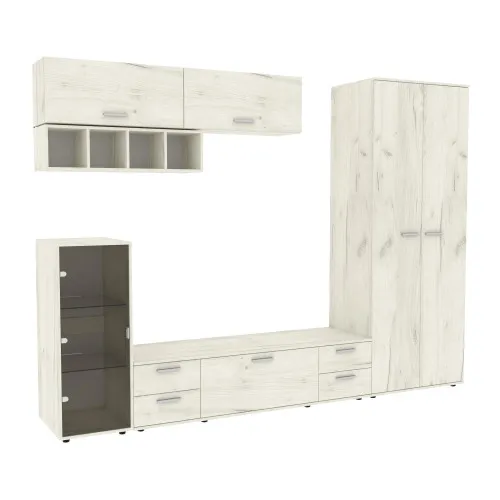 Стенка в гостиную Hugo-1, Дуб Крафт Белый, 2860х520х2120