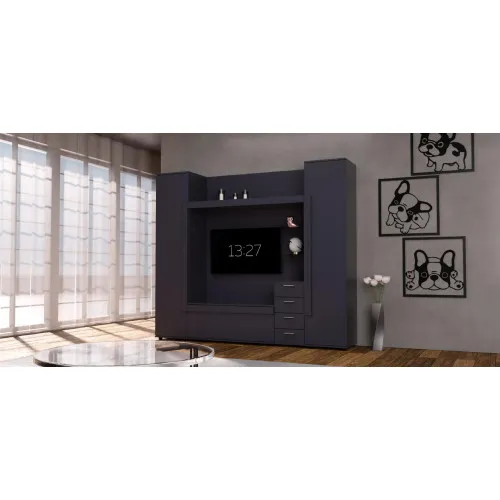 Стенка в гостиную под ТВ Exo-1, Антрацит, 2160х420х1850