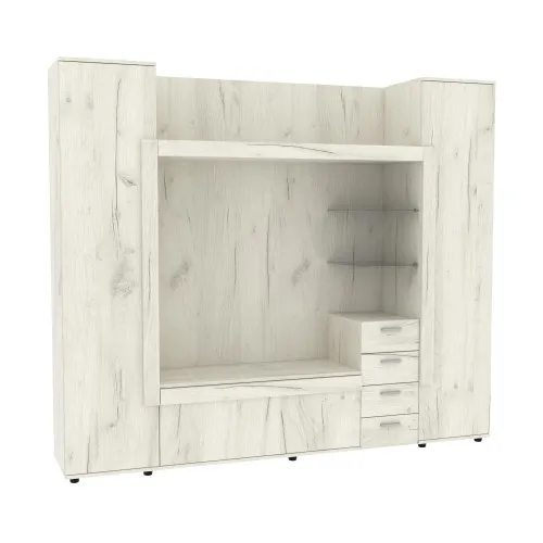 Стенка в гостиную под ТВ Exo-1, Дуб Крафт Белый, 2160х420х1850