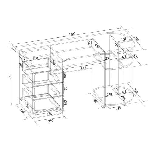 Стол письменный СКП-2 №11, Дуб Шамони Светлый, 1300/600/760