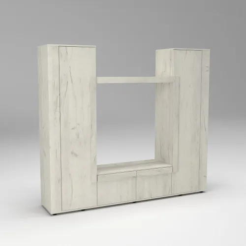 Стенка в гостиную под ТВ Эхо-4, Дуб Крафт Белый, 2080х420х1850